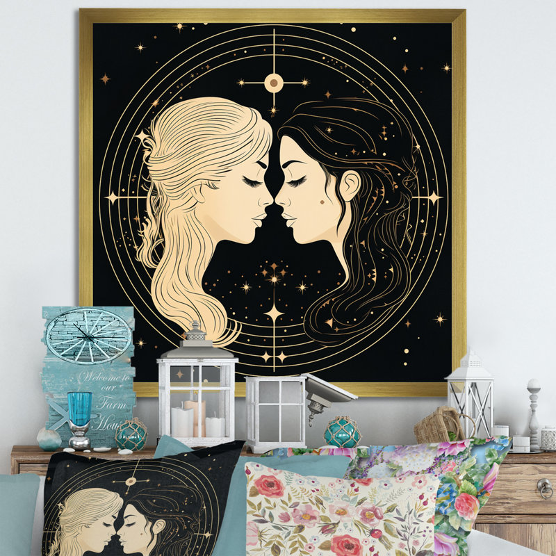 Signe du zodiaque Gémeaux - impression sur toile astrologie, Cadre doré à une seule photo, H 30 po x l 30 po x P 1 po