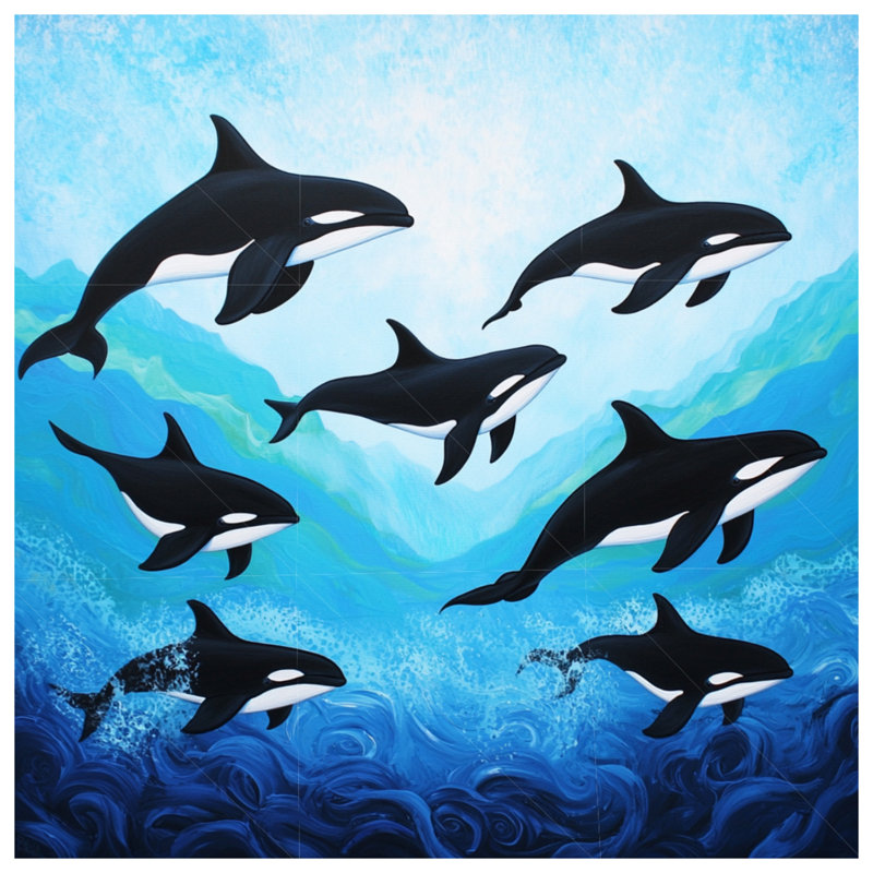 Tapisserie murale Orca - Décoration murale animal, H 104 po x 88 avec 4 œillets