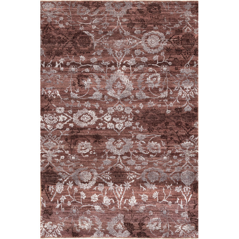 Amour Hand Knotted Area Rug in Purple, Rectangle 4' x 6'