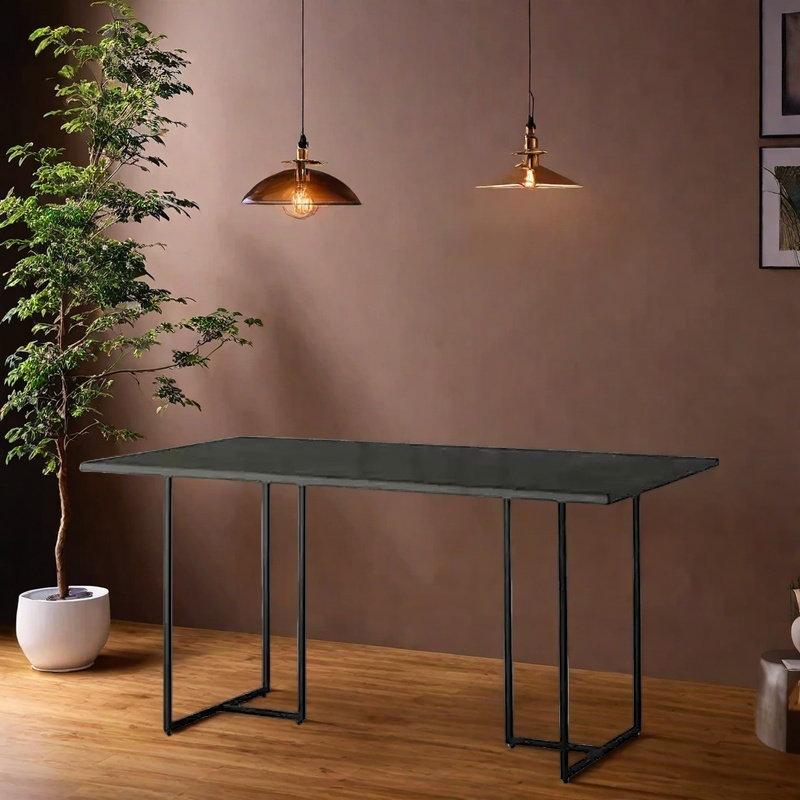 Solid Wood Dining Table with Stable Iron Legs., Dark Brown, 29.92"H x 55.12"L x 31.5"W