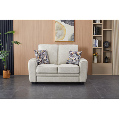Causeuse de salon contemporaine en similicuir de 58,3 po avec coussins moelleux et accoudoirs coussinés