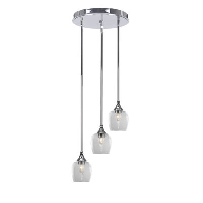 Jesusa 3 Light Stem Hung Cluster Pendalier With 6" Clear Bubble Glass