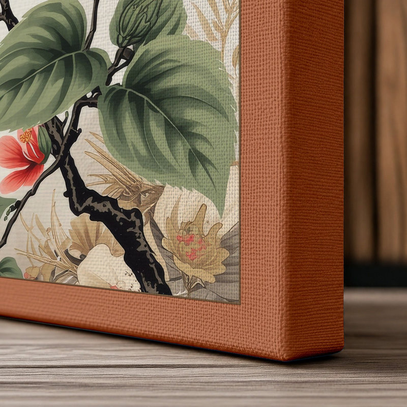 Hibiscus in Gold Botanical - Wrapped Canvas, 18x12 - 45.7 x 30.5 cm, Terracotta Border