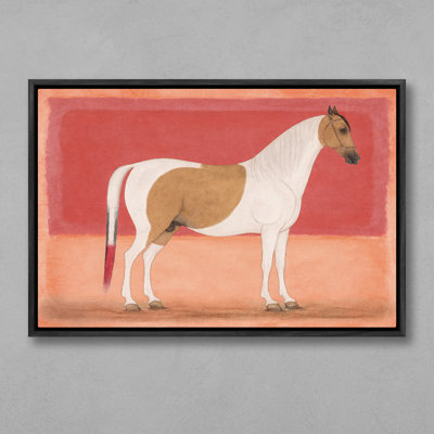 Art mural minimaliste, profil de cheval chaud, fond corail rétro