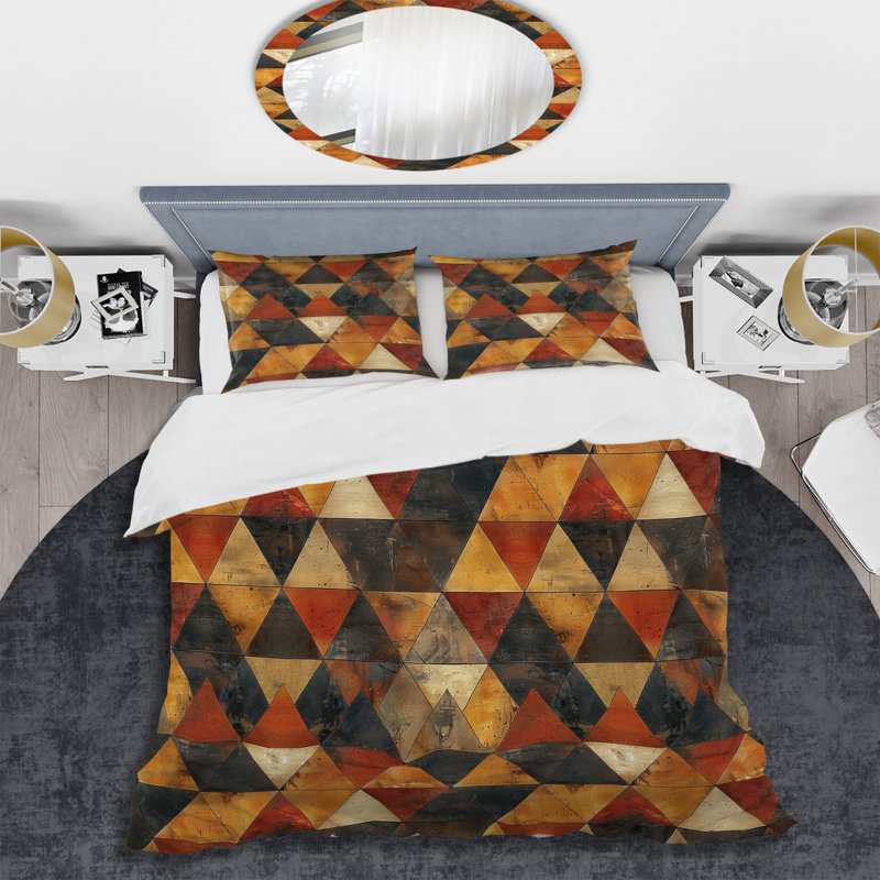 Ensemble de housse de couette glamour brun beige et triangulaire, Housse de couette très grand + 2 taies décorativ