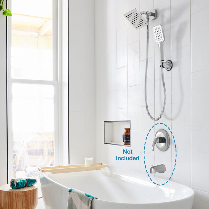 Ensemble de douche murale 6 po avec douchette à main (valve non incluse), Chrome chrome