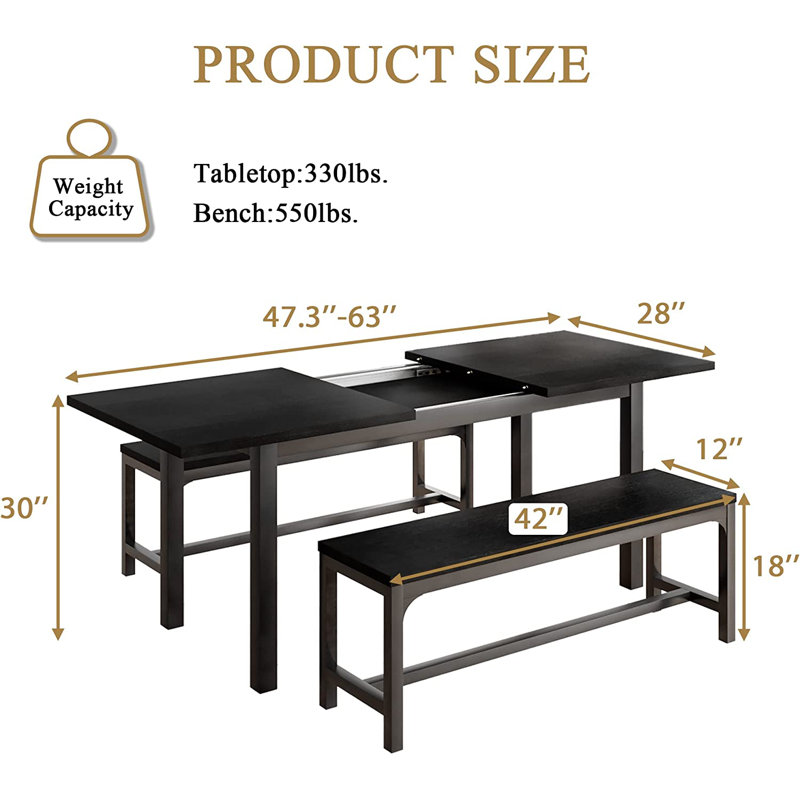 Ensemble de coin-repas Winnah pour 6 personnes, Noir, Noir / Noir