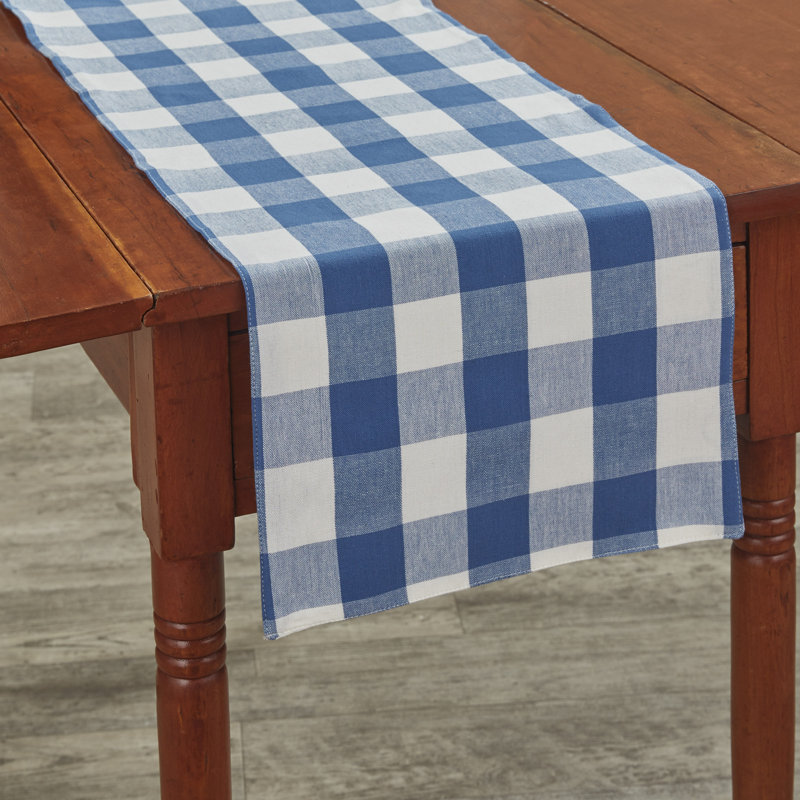 Chemin de table rectangulaire à carreaux Amair, 36 po x 13 po, Bleu porcelaine