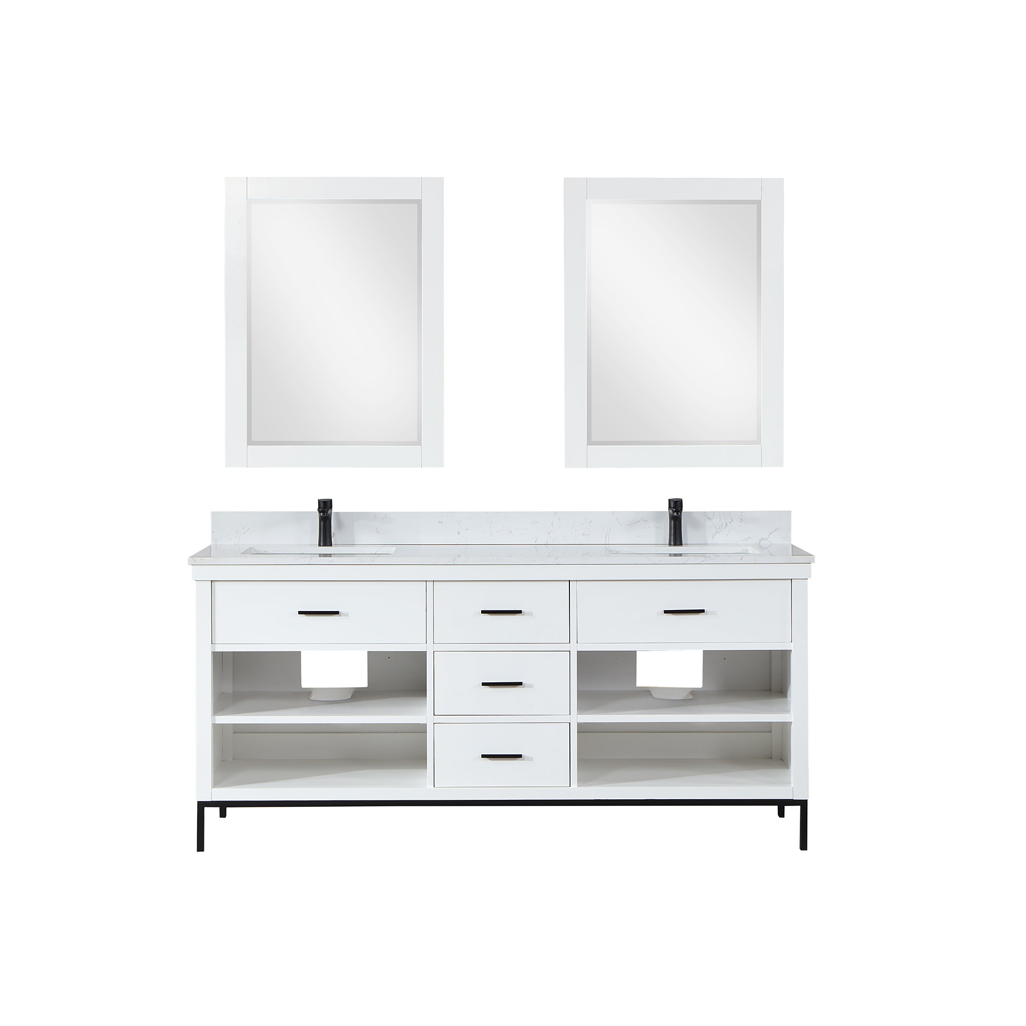 Kesia 72'' Double Bathroom Vanity, White, Matte Black