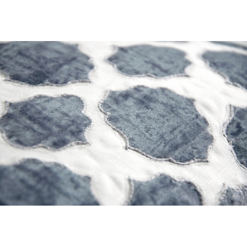 Tile Appliqued and Embroidered Linen and Velvet Throw Pillow, Steel