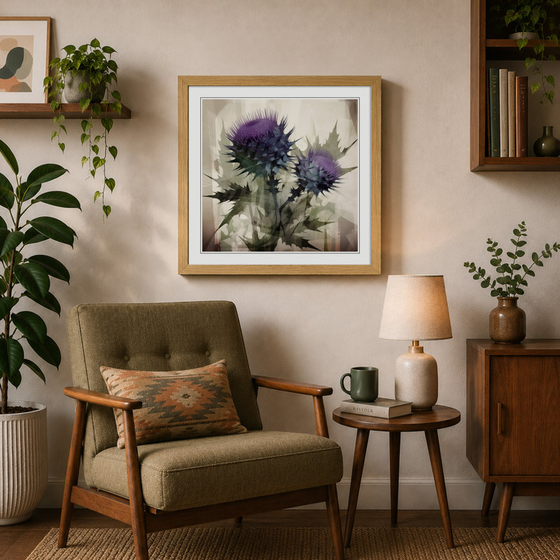 Thistle Constructivism - Framed Print, Oak