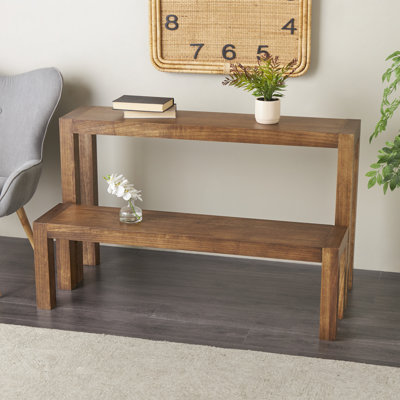 Wood Brown Console Table with Bench Set