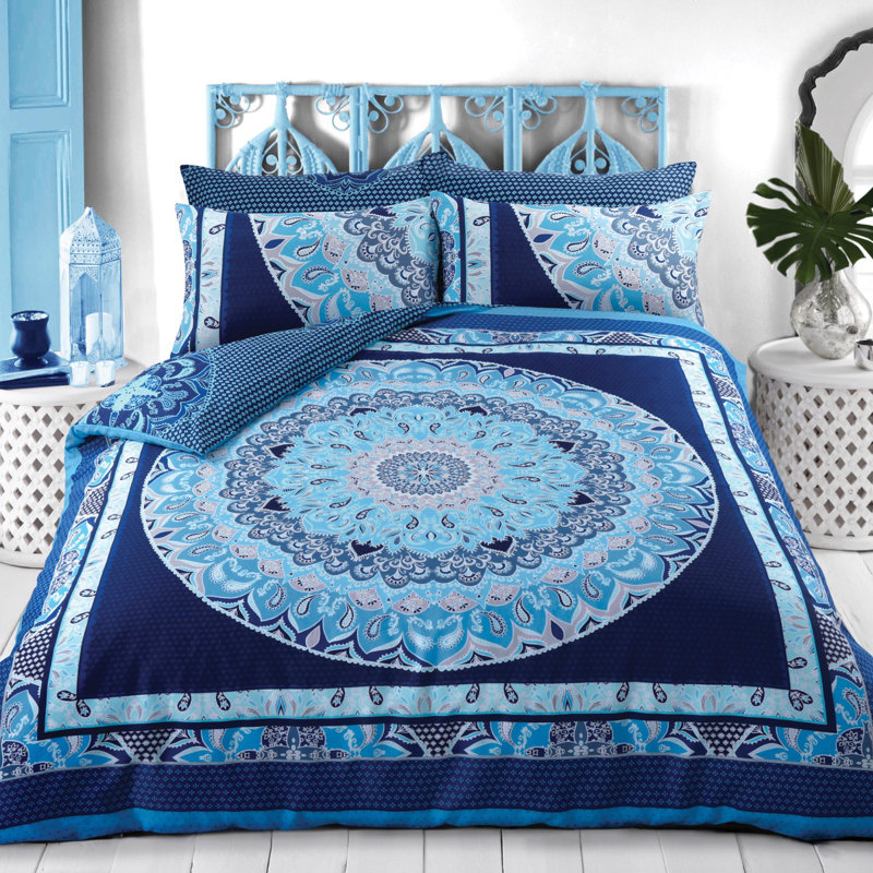 Rhoda Polyester Paisley Duvet Cover Set with Pillowcases Included, King Duvet Cover + 2 Standard Pillowcases, Blue