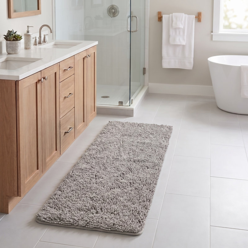Lavish Home Bath Mat - 58x24-Inch Bathroom Runner with Non-Slip Backing - Absorbent High-Pile Chenille Memory Foam Bathroom Rug