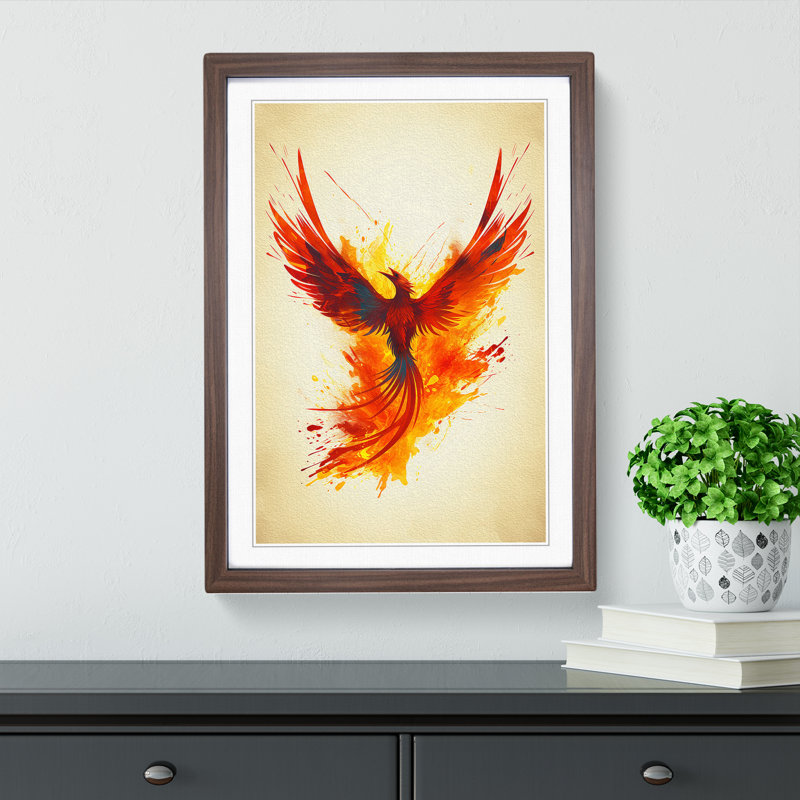 Phoenix Minimalism - Single Picture Frame Print on Wood, Walnut, 46cm H x 34cm W x 2cm D