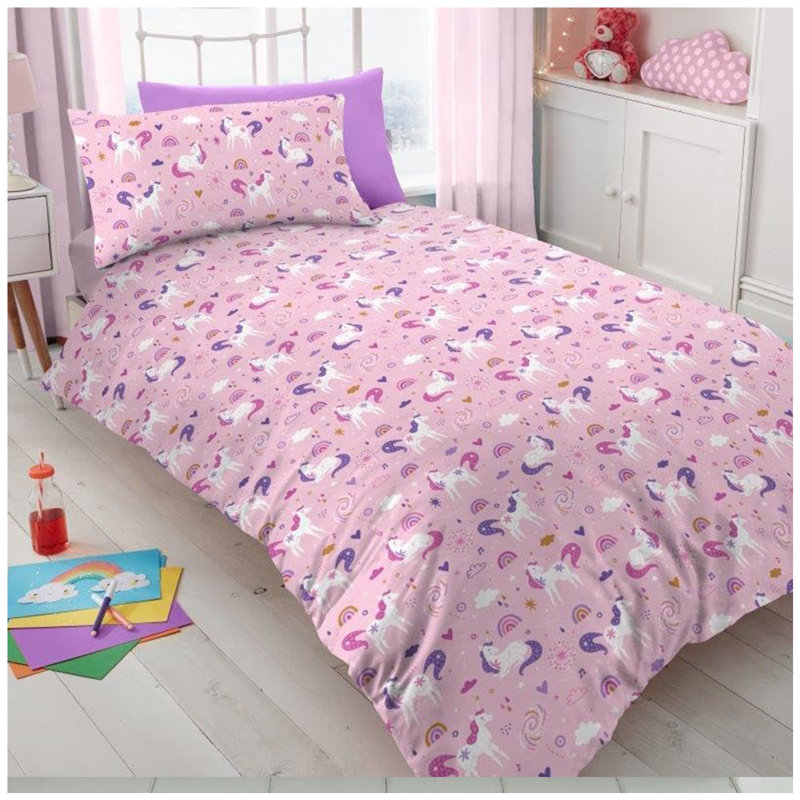 Luxury Unicorn Girls Microfibre Duvet Cover Set with Pillowcases Super Soft Easy Care Breathable Kids Bedding