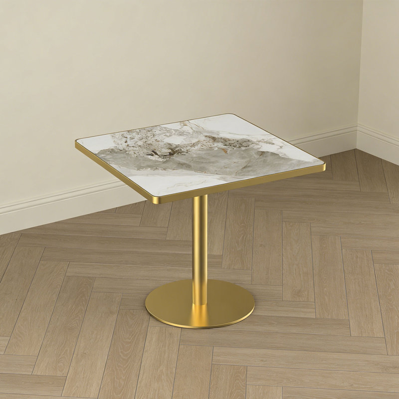 Table à manger carrée 31,5 pouces avec plateau en faux marbre, Light Slate Gold