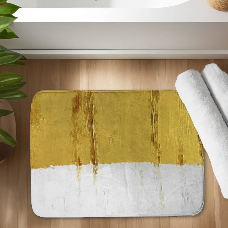 Golden stripe Bath Mat with Non-Slip Backing - Quick Dry Memory Foam Bathroom Rug - Absorbent - Modern Plush Spa-Style - Machine Washable
