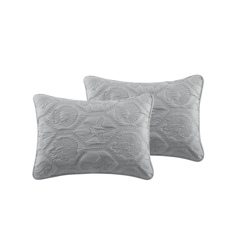 Gray King Reversible Microfiber Quilt Set with Embossed Design