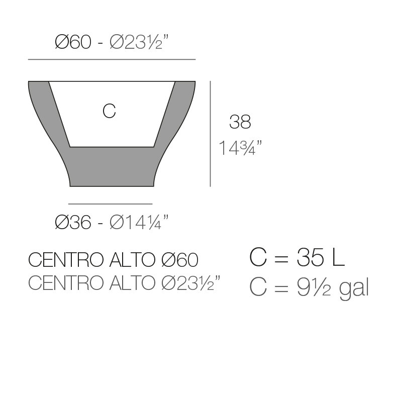 Centro Resin Pot Planter, 14.75" H x 23.5" W x 23.5" D, Anthracite