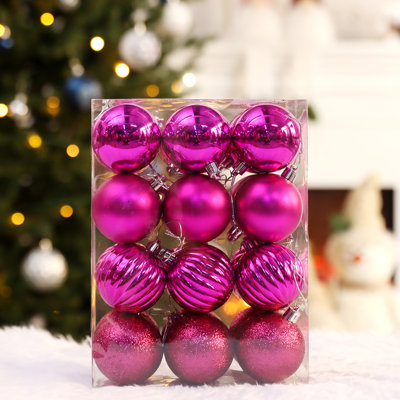 1 Box Of 24pcs Christmas Ball Set Christmas Tree Window Display Shopping Mall De - Shatterproof Hot Pink Hanging Decor for Holiday Party Festival Ornaments Beautiful Premium Festive Indoor