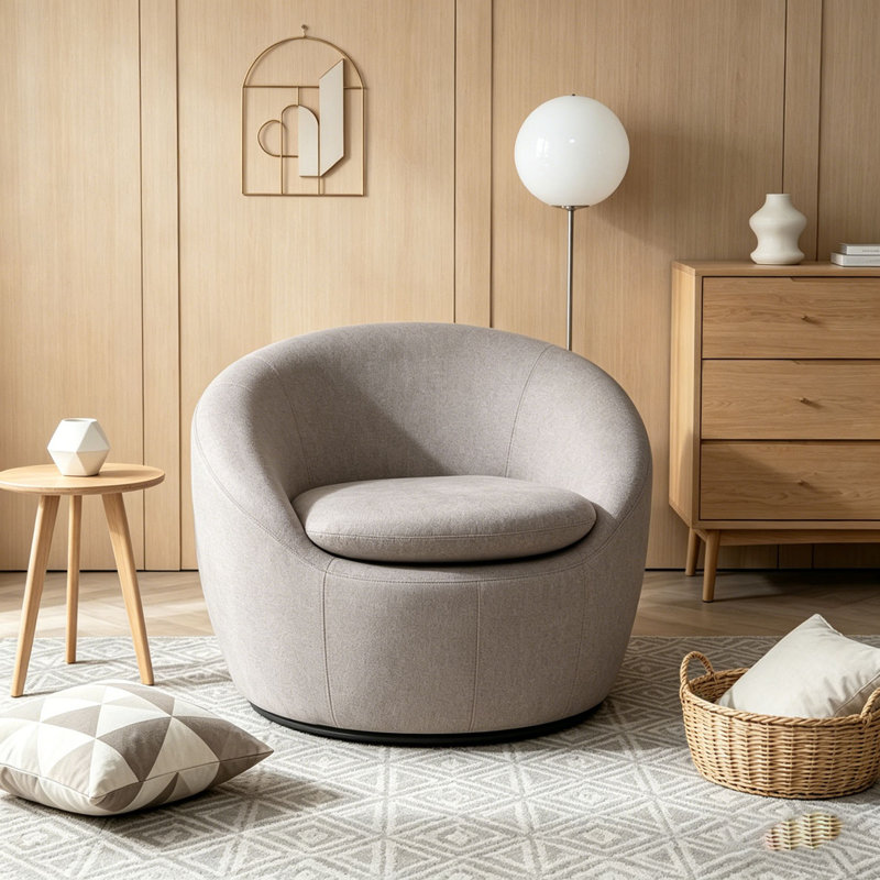 Fauteuil demi-tonneau, pivotant à 360 °, Tissu gris