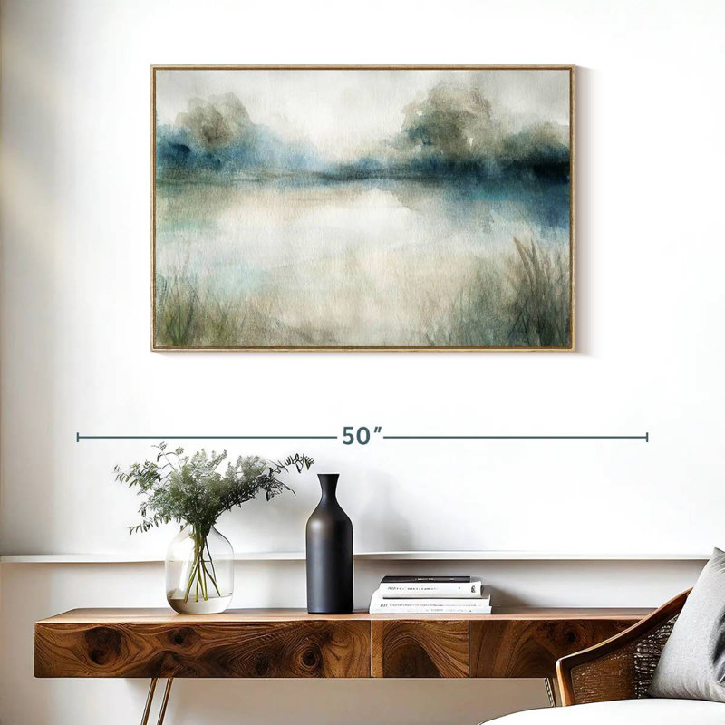 Still Still Waters I, Cadre flottant en bois naturel, 37 po x 25 po