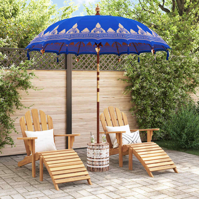 Balinese Parasol Cotton, Solid Wood, Blue, 260cm H x 215cm W x 215cm D