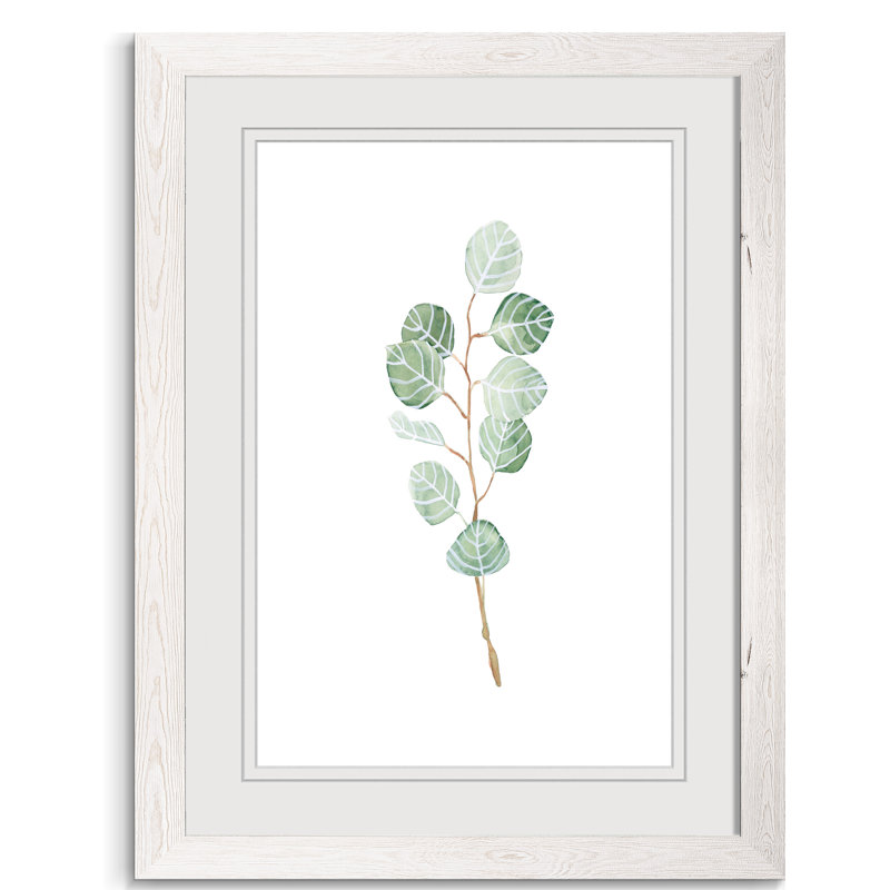 Douce branche d'eucalyptus III - Peinture encadrée sur papier, H 44 po x l 32 po x P 1,25 po, Encadré gris