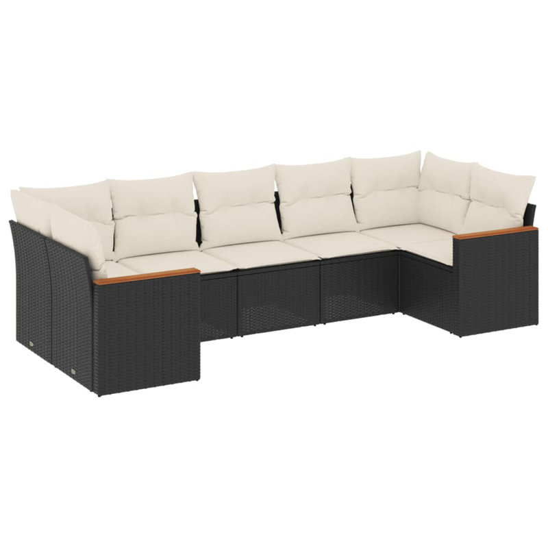 Ensemble de canapé de jardin en rotin PE noir et crème Vidaxl, acier thermolaqué
