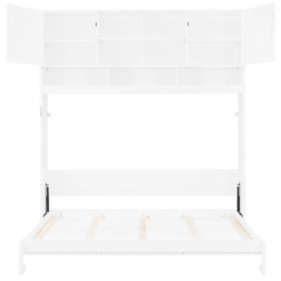 White Diamond - Striped Wall Bed, Queen Size, With Large Storage And 600 Lbs Load Bearing Mounted Offering Ample Storage, Features, 6 8 Inch Mattress Fit