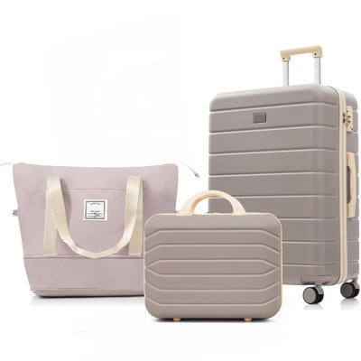 Ensemble de 3 valises rigides avec serrure TSA, comprenant une valise à roulettes de 14/20 pouces, un sac de voyage extensible, une trousse de toilette étanche et une poignée réglable.