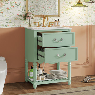 Bathroom Vanity with Sink, Two Soft-Close Drawers and an Open Shelf
