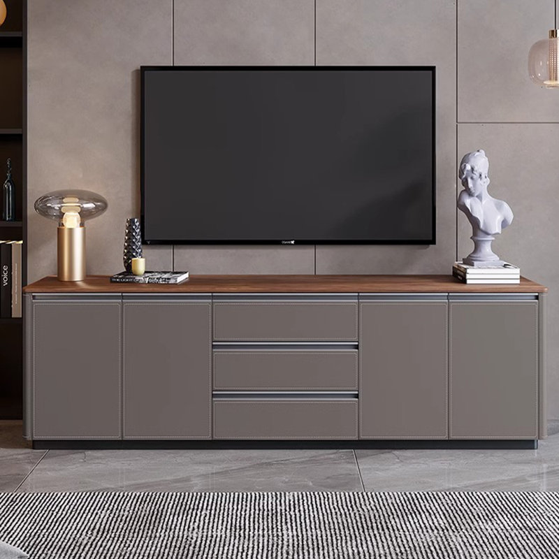 Meuble télé haut de gamme sur pied, Grey, 23.62"H x 78.74"W x 13.78"D