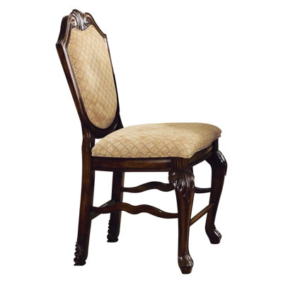 De 2 chaises sans accoudoirs à hauteur de comptoir en finition, siège et dossier rembourrés en tissu, pieds reins, motifs floraux surélevés, capacité de 220 lb, profondeur de 20 po, hauteur de 24 po, profondeur de 26 po - paire de chaises finies