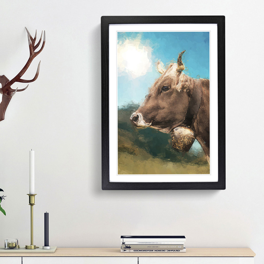 Alpine Cow in the Summertime in Abstract - Picture Frame Painting Print