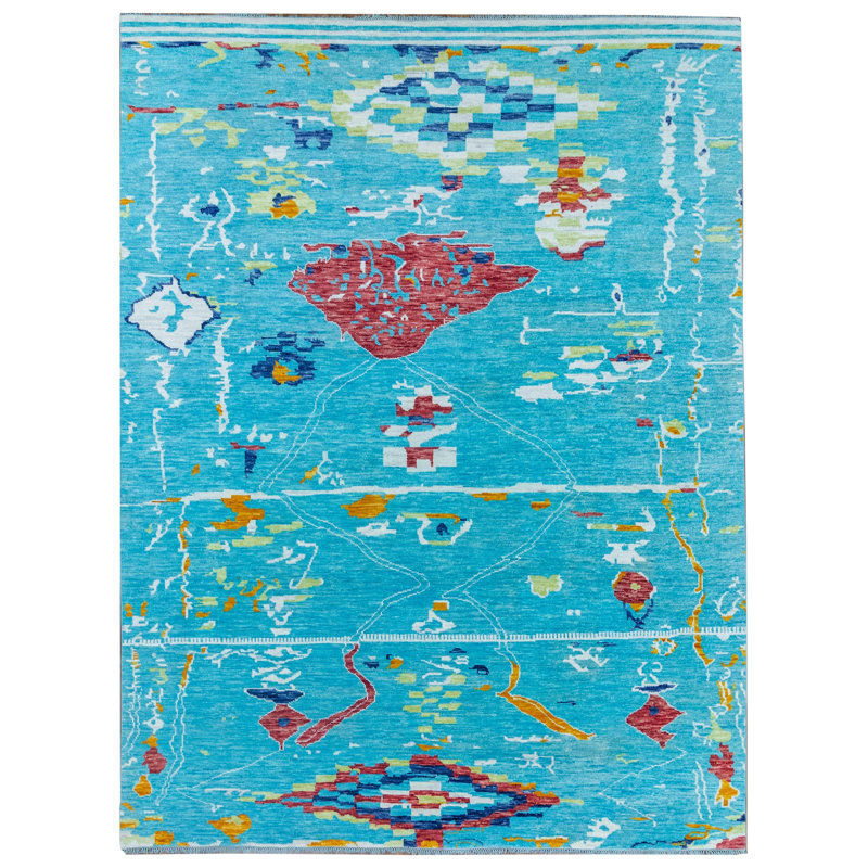 9' X 12' TURQUOISE Quality Wool New Handmade Modern Transitional Rug #I-1305