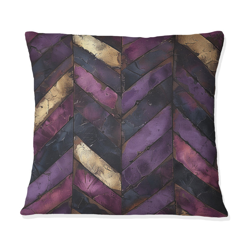 Coussin décoratif violet à motif de chevrons mauves II, H 16 po x l 16 po