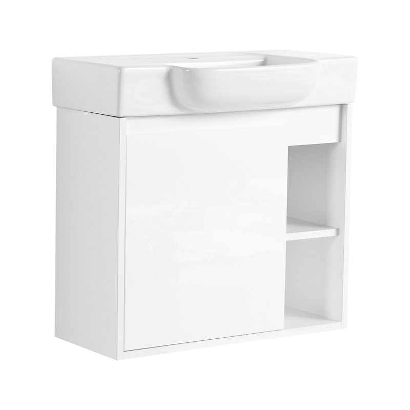 Meuble-lavabo blanc brillant avec lavabo en céramique