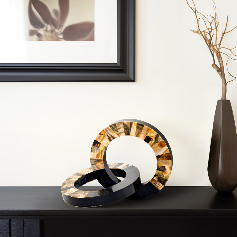 Decorative Two Tone Interlocking Ring for Home Decor – Modern Decorative Object for Shelf Styling or Living Room Decoration – 20", Brown