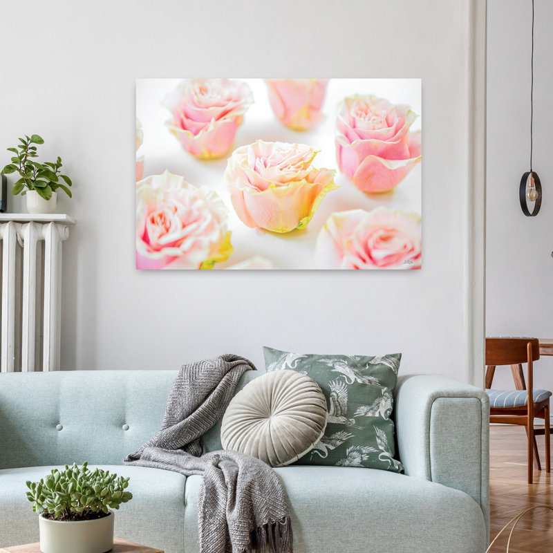 Art de paysage contemporain abstrait fleur rose pâle, H 24 po x l 36 po