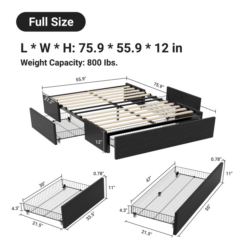 Natuna Vegan Leather Metal Platform Storage Bed, Full 