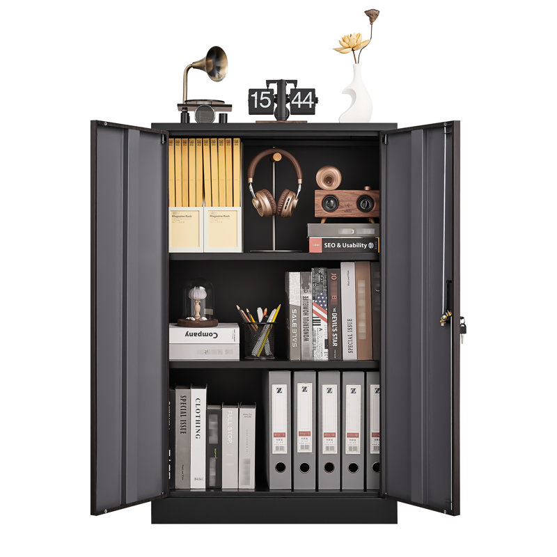 Armoire de rangement pliante noire avec portes verrouillables, tablette réglable, idéale pour le bureau, porte à ressort et armoire de rangement en tube d'acier solide