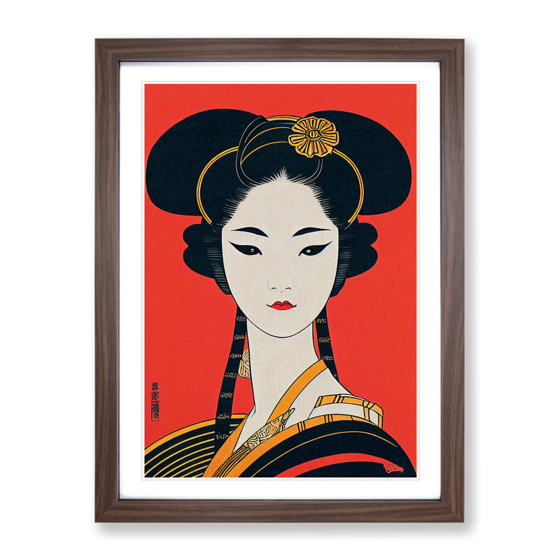 Geisha Portrait No.1 - Single Picture Frame Print, 46cm H x 34cm W x 2cm D, Walnut