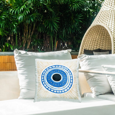 Coussin d'extérieur à motif géométrique Evil Eye