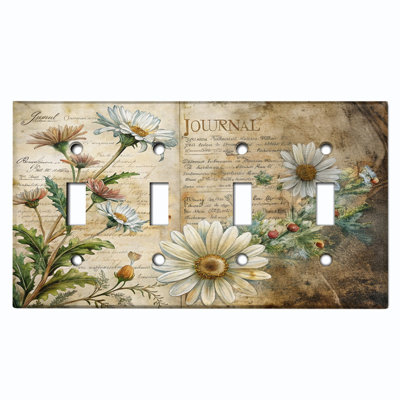 Metal Light Switch Plate Cover; US Standard Size 4 Gang Toggle - Vintage Wildflower Journal