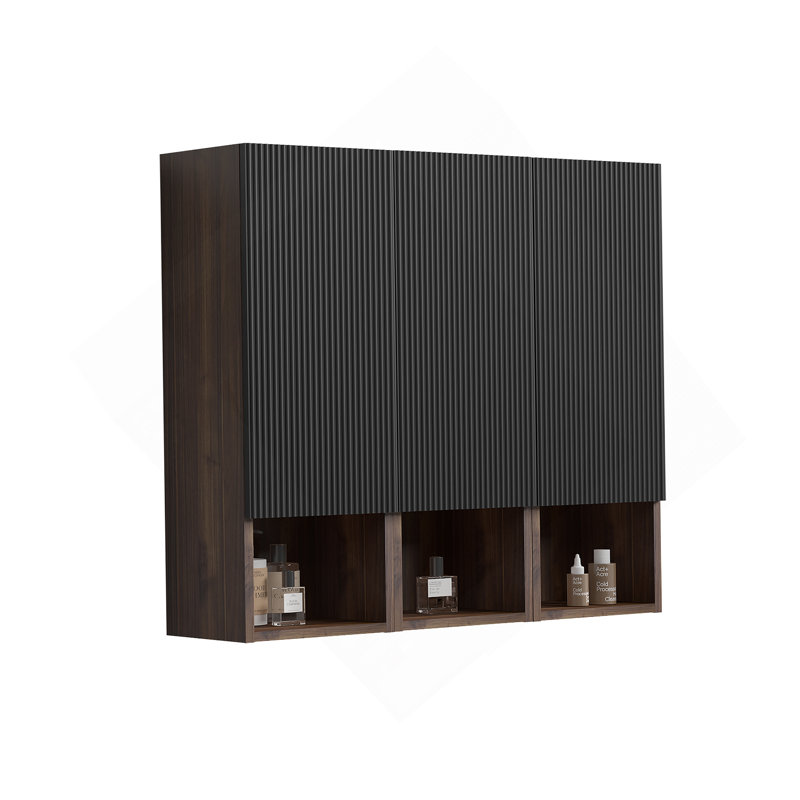 Armoire latérale flottante noire et noyer pour salle de bain, fixée au mur pour les petits espaces, facile à assembler
