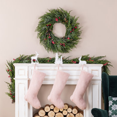 24"L Pink Plush Christmas Stocking