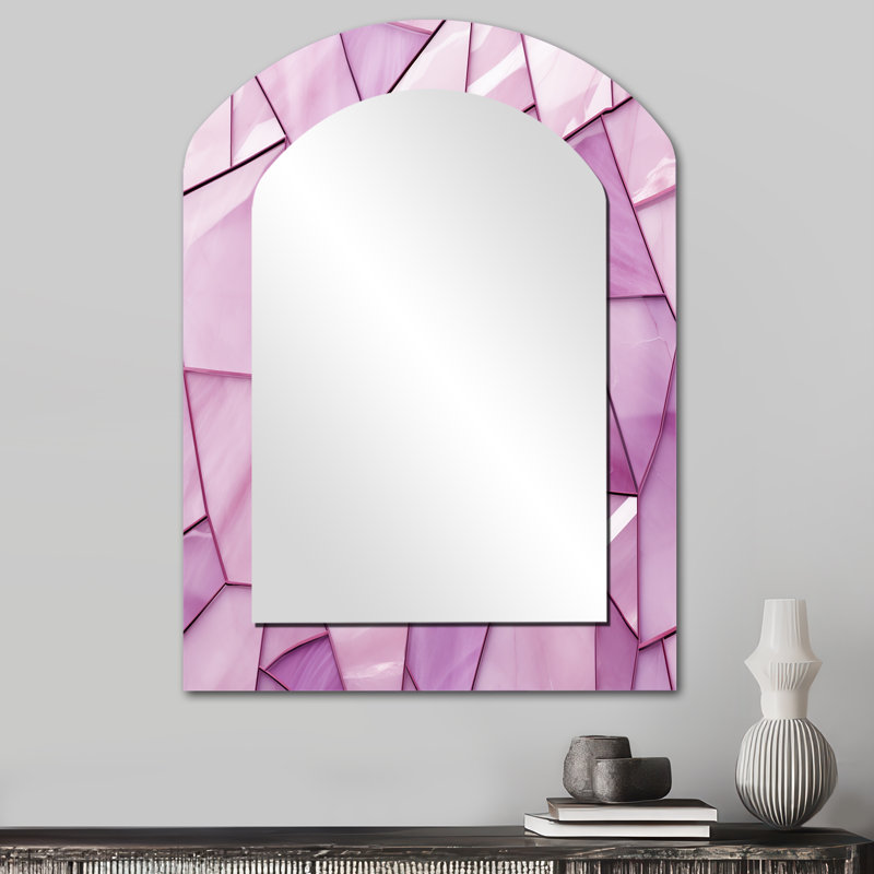 Pink Tranquil Surrender collages - Abstract Arch Decorative Mirror On Metal, 34 po x 25 po