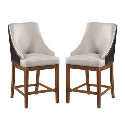 Ensemble de 2 chaises rembourrées à hauteur de comptoir avec garniture cloutée en brun et beige